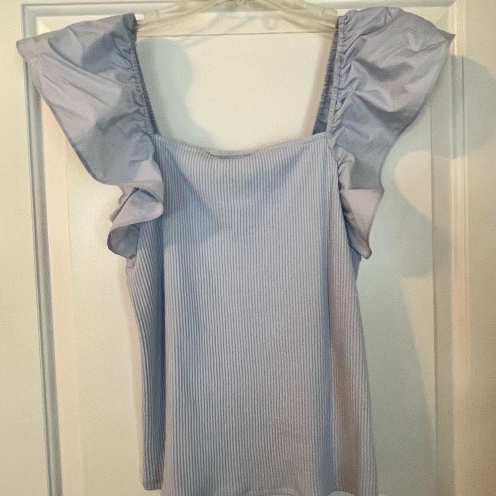 Light Perwinkle Ruffle Sleeve Blouse - Picture 3 of 7